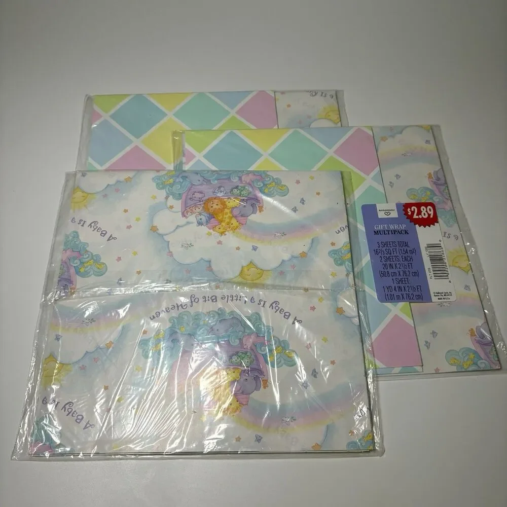 Vintage HALLMARK Baby Shower/New Baby Gift Wrap Wrapping Paper Noah’s Ark Animal